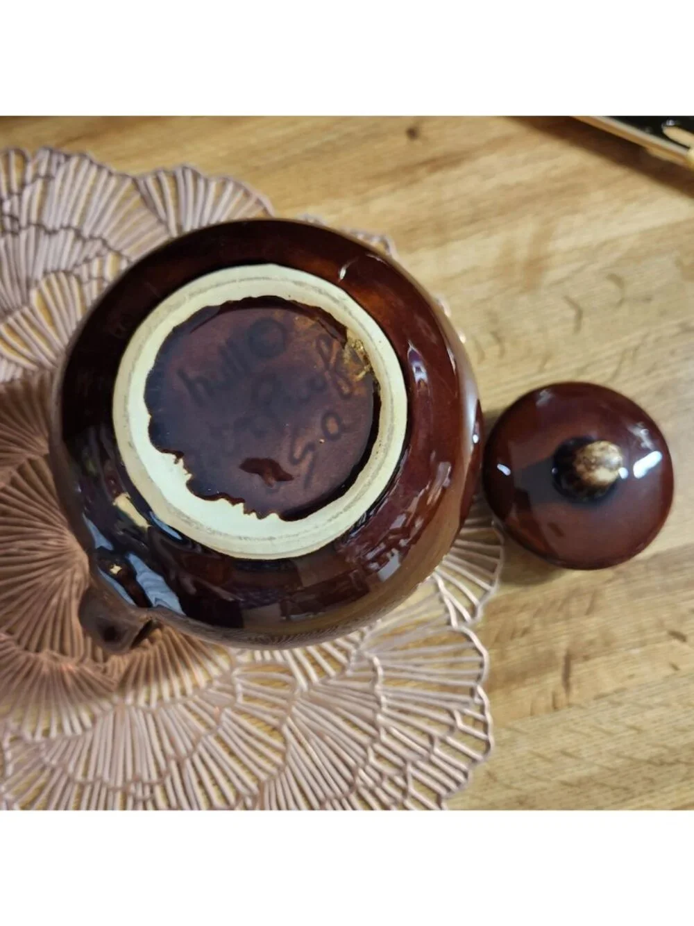 Hull Pottery Teapot Drip Glaze Brown Cream Vintage